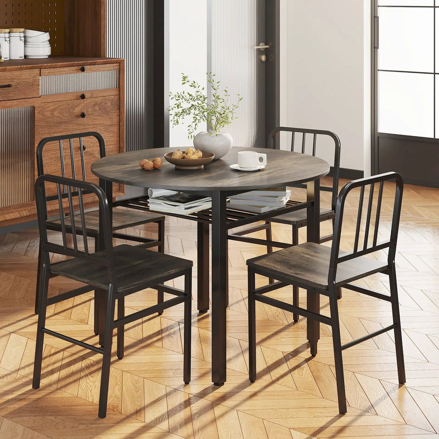 5-Piece Round Dining Table Set with Storage Shelf for Dining Room by DirectDeals