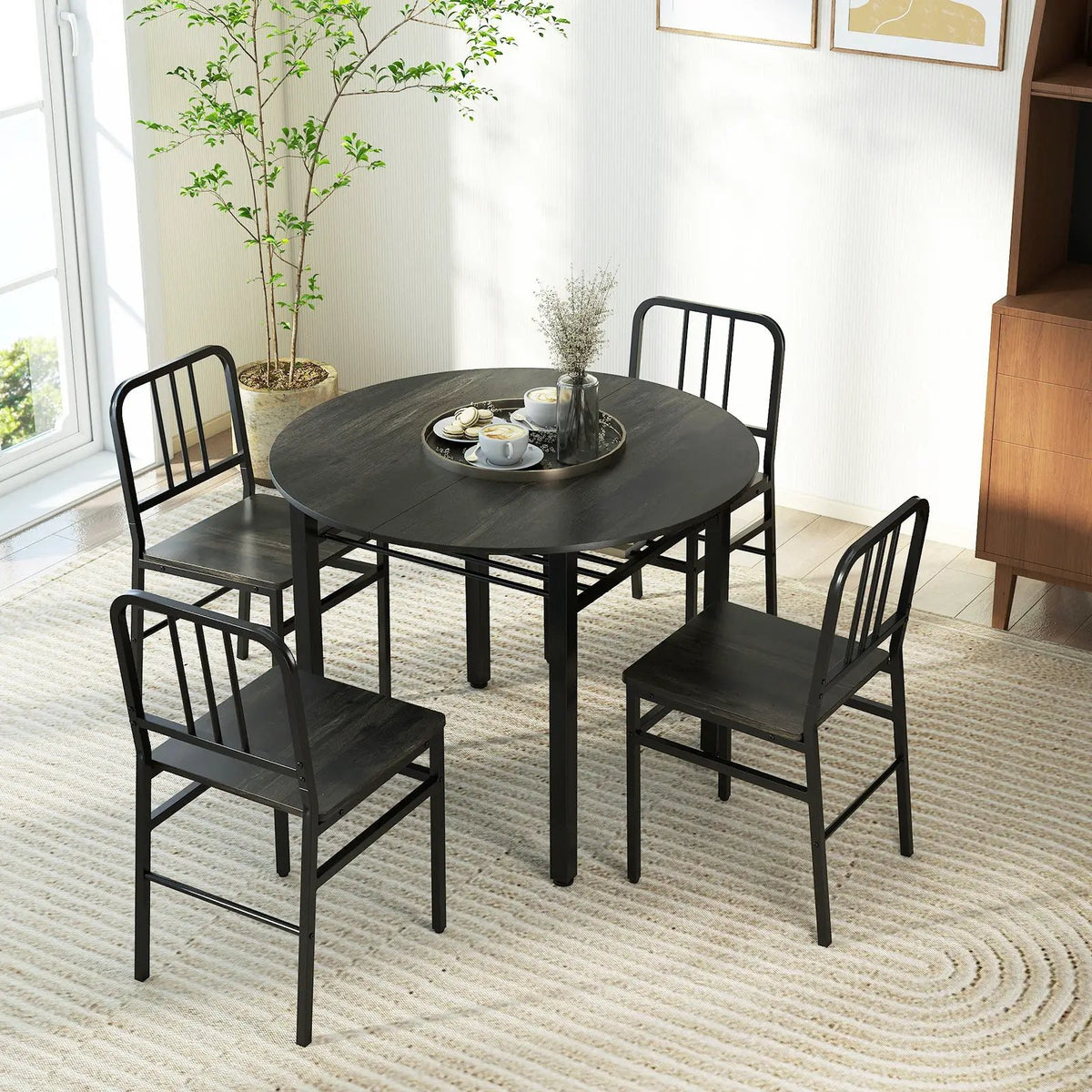 5-Piece Round Dining Table Set with Storage Shelf for Dining Room by DirectDeals