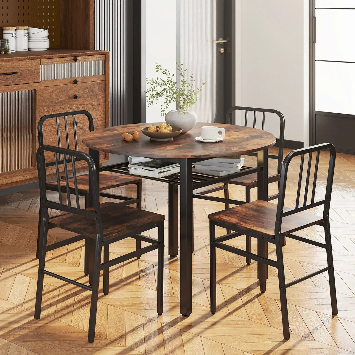 5-Piece Round Dining Table Set with Storage Shelf for Dining Room by DirectDeals