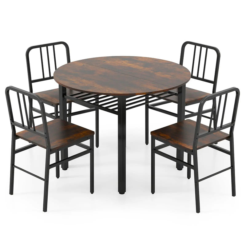 5-Piece Round Dining Table Set with Storage Shelf for Dining Room by DirectDeals