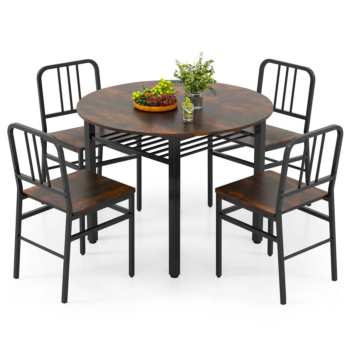 5-Piece Round Dining Table Set with Storage Shelf for Dining Room by DirectDeals