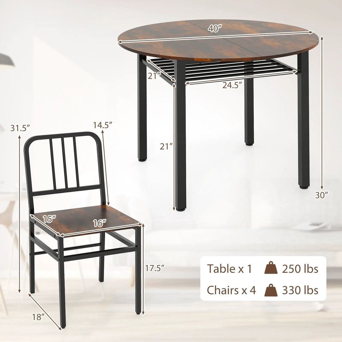 5-Piece Round Dining Table Set with Storage Shelf for Dining Room by DirectDeals