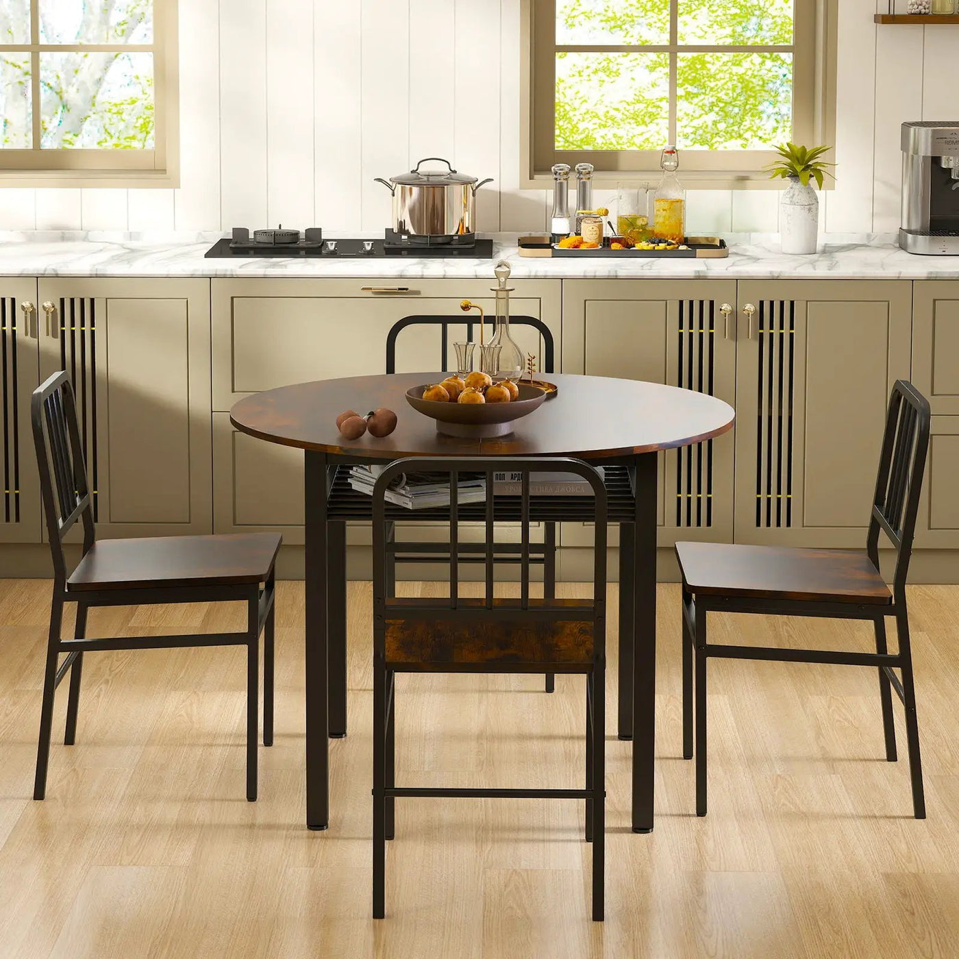 5-Piece Round Dining Table Set with Storage Shelf for Dining Room by DirectDeals