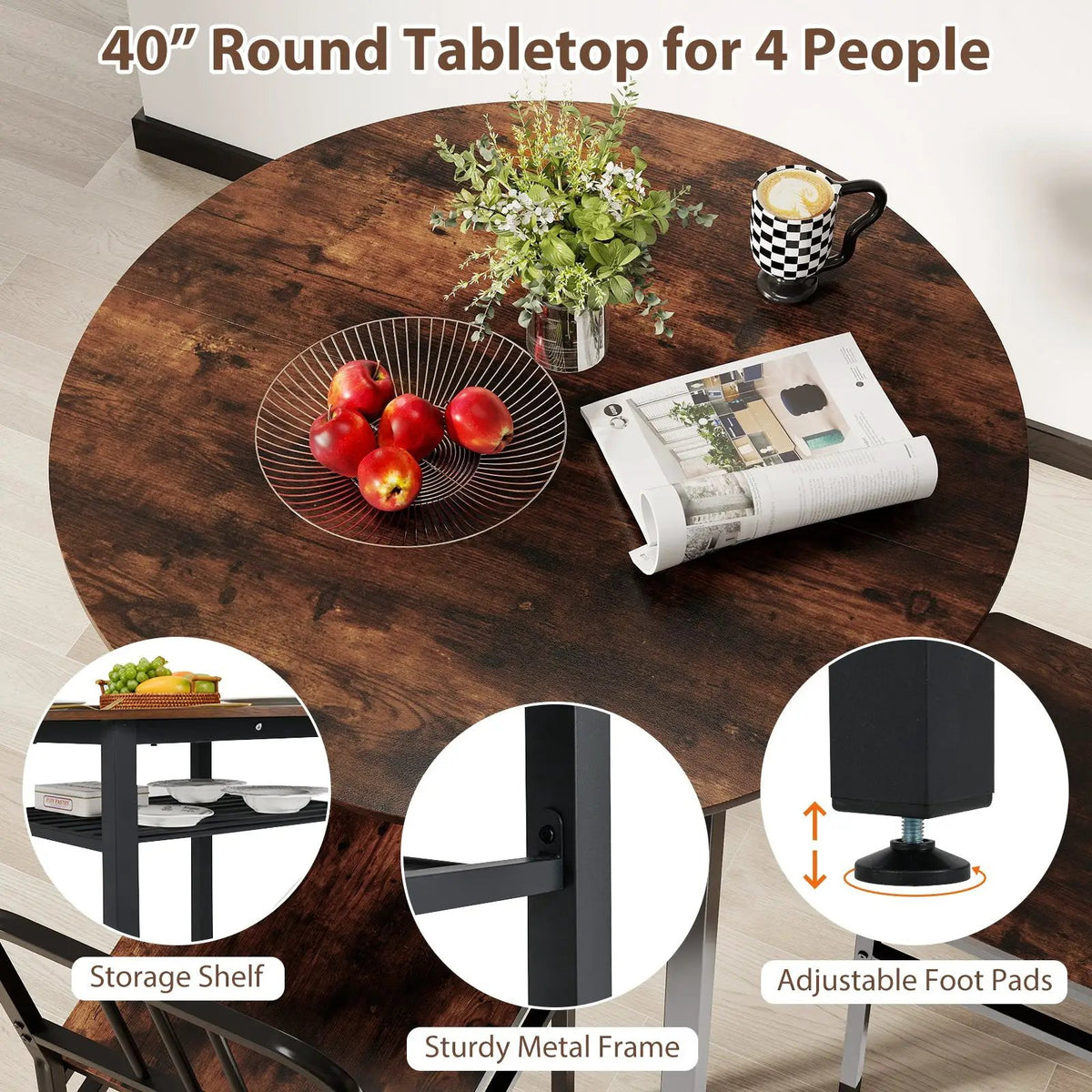 5-Piece Round Dining Table Set with Storage Shelf for Dining Room by DirectDeals
