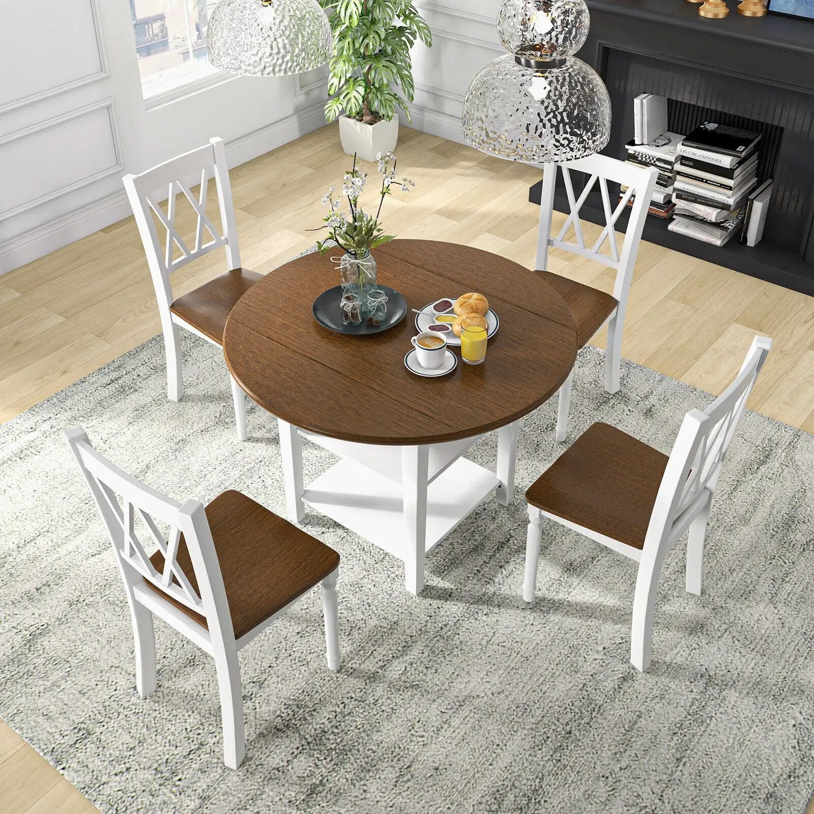 5 Piece Round Kitchen Dining Set with Drop Leaf Table Top by DirectDeals