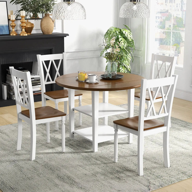 5 Piece Round Kitchen Dining Set with Drop Leaf Table Top by DirectDeals