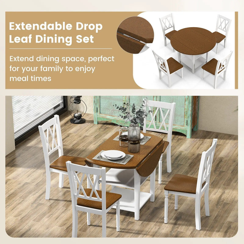 5 Piece Round Kitchen Dining Set with Drop Leaf Table Top by DirectDeals