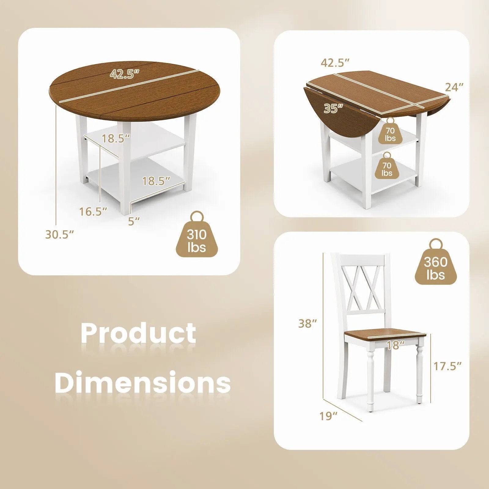 5 Piece Round Kitchen Dining Set with Drop Leaf Table Top by DirectDeals