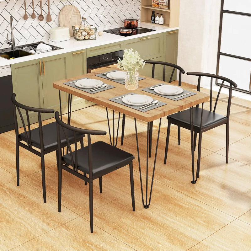 5-Piece Space-saving Dining Table Set Industrial Rectangular Kitchen Table and 4 Armless Chairs-Black by DirectDeals