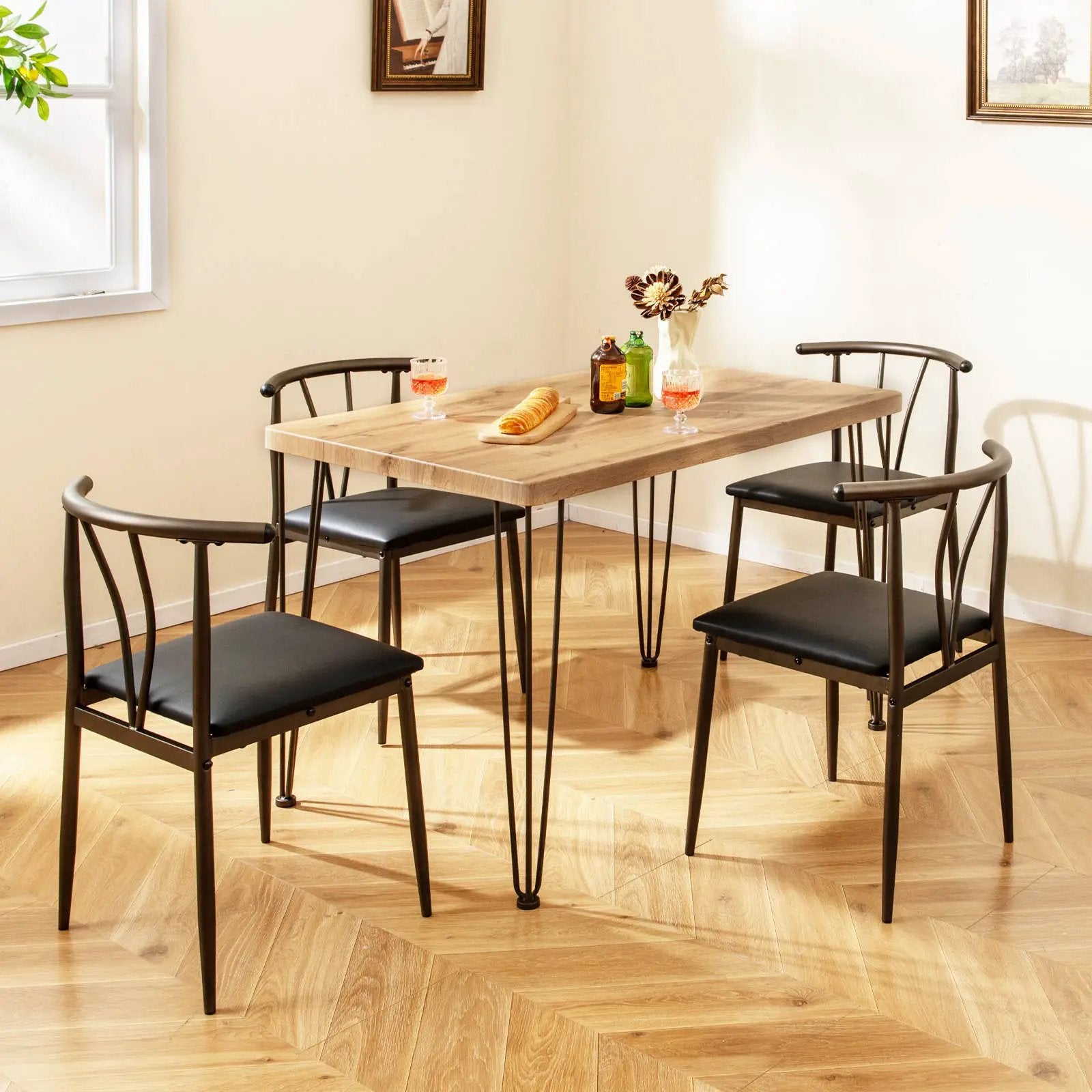 5-Piece Space-saving Dining Table Set Industrial Rectangular Kitchen Table and 4 Armless Chairs-Black by DirectDeals