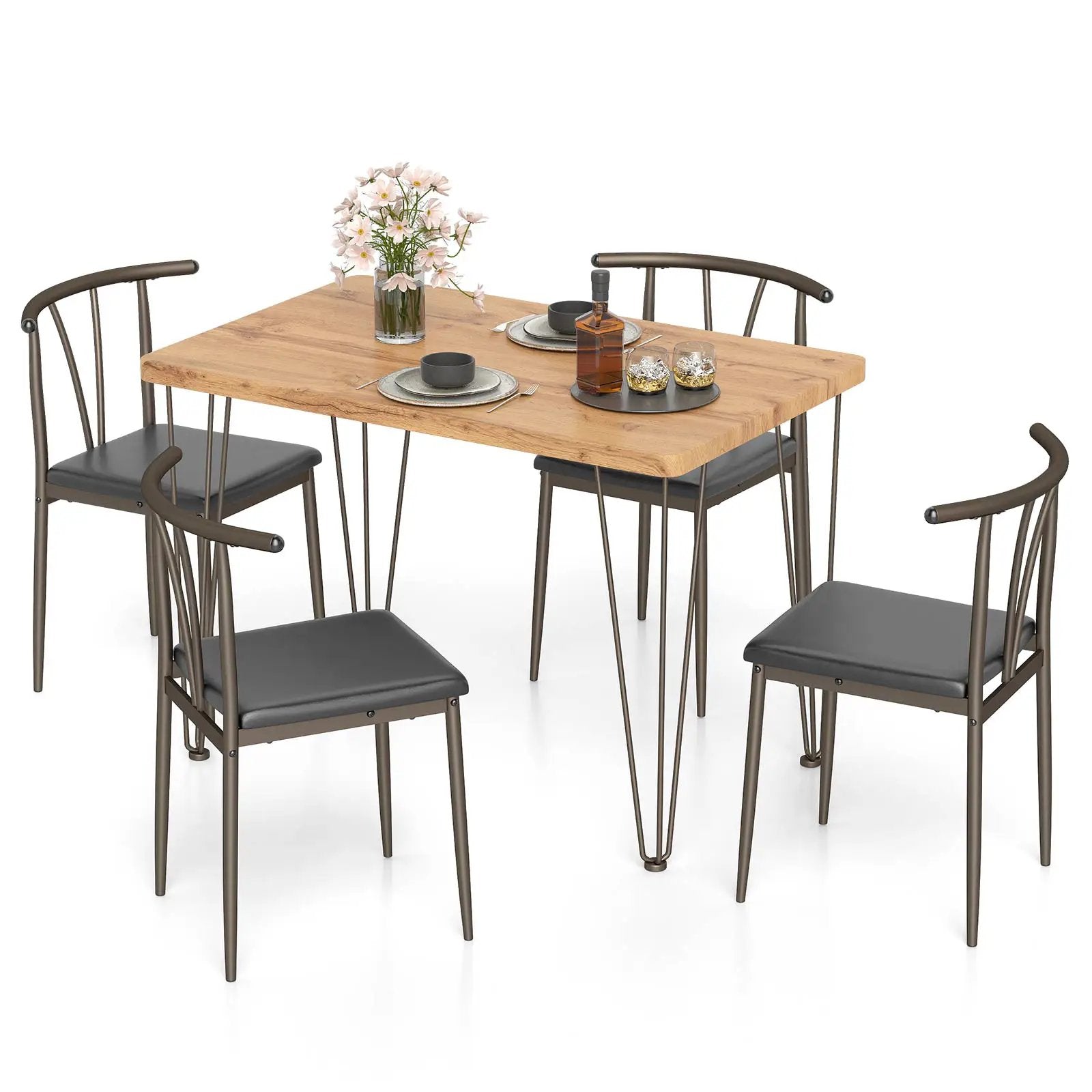 5-Piece Space-saving Dining Table Set Industrial Rectangular Kitchen Table and 4 Armless Chairs-Black by DirectDeals