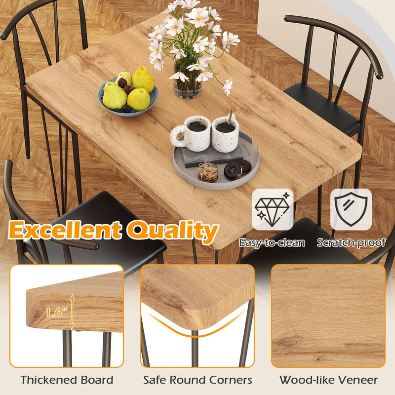 5-Piece Space-saving Dining Table Set Industrial Rectangular Kitchen Table and 4 Armless Chairs-Black by DirectDeals
