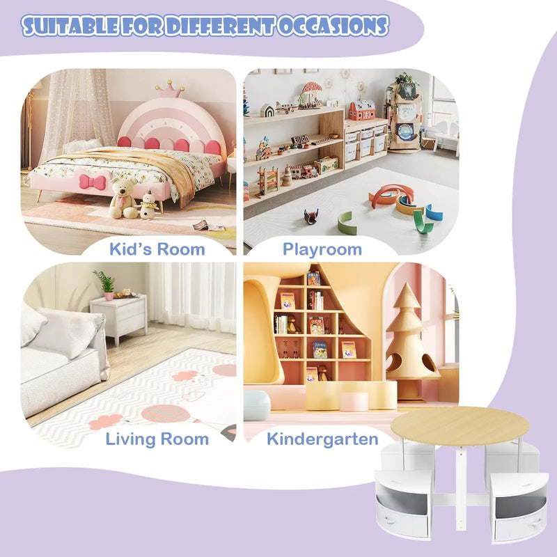 5 Piece Toddler Round Nesting Table with 4 Storage Stools for Activity by DirectDeals