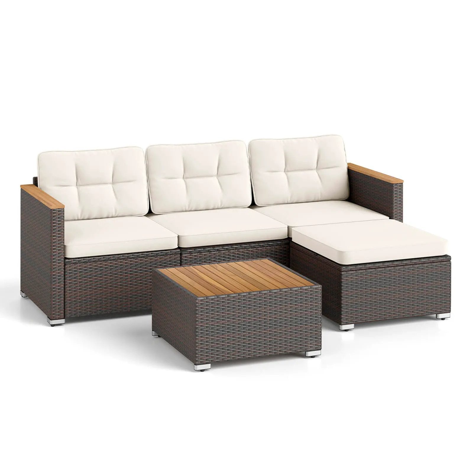 5-Piece Wicker Conversation Set Rattan Set with Cushions and Coffee Table-White by DirectDeals