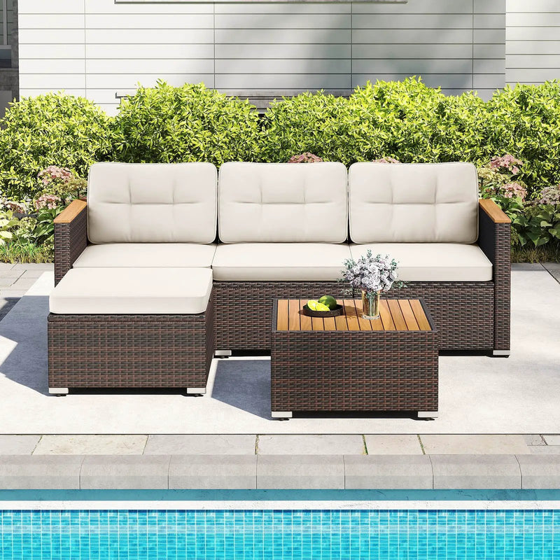 5-Piece Wicker Conversation Set Rattan Set with Cushions and Coffee Table-White by DirectDeals
