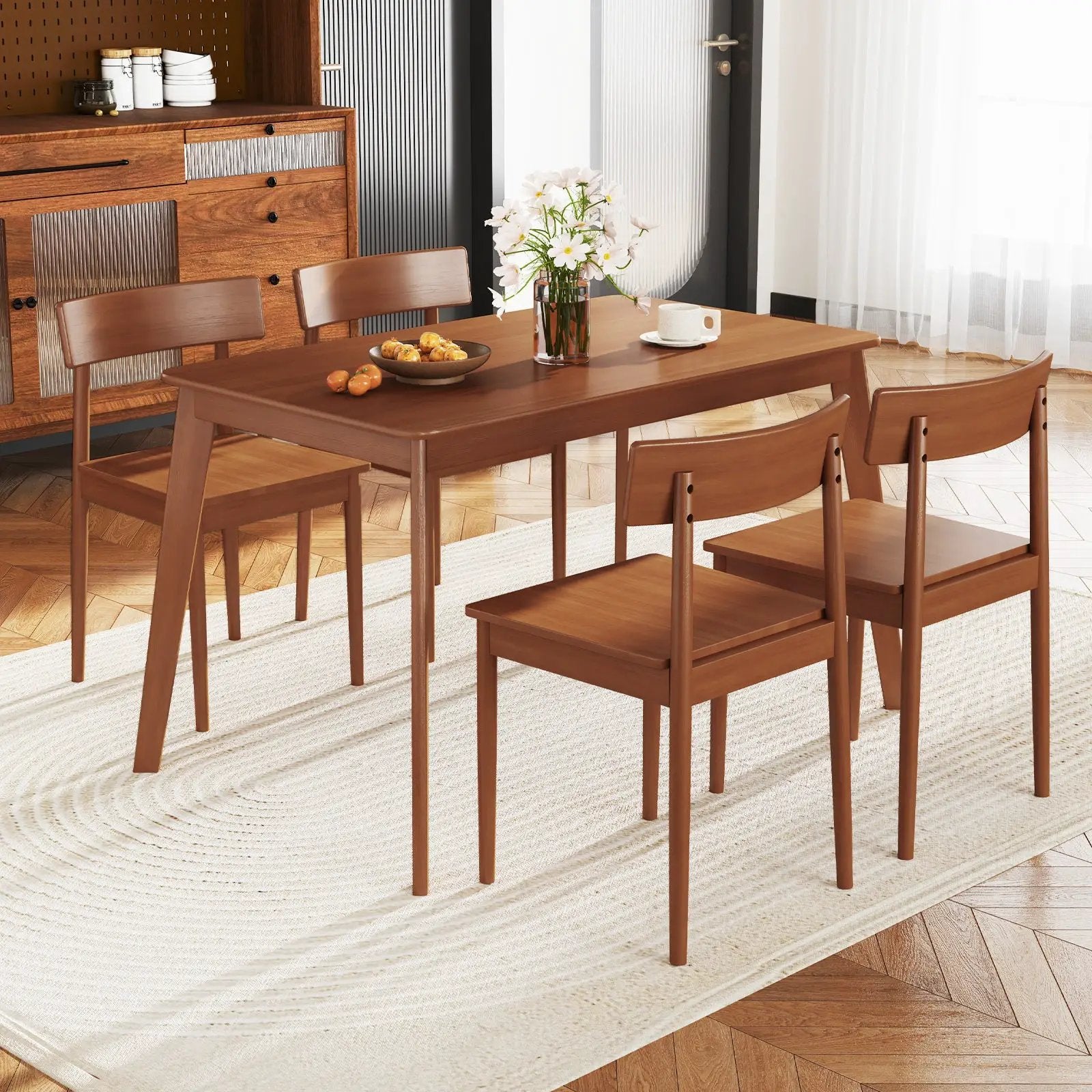 5 Piece Wood Dining Table Set with Rubber Wood Frame and 4 Chairs-Walnut by DirectDeals