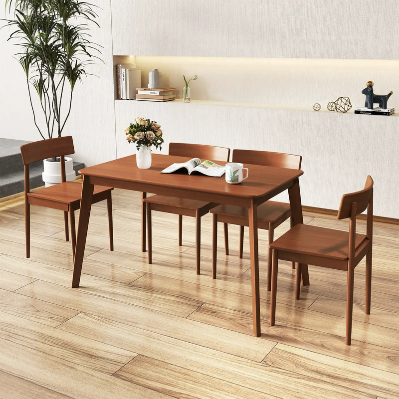 5 Piece Wood Dining Table Set with Rubber Wood Frame and 4 Chairs-Walnut by DirectDeals