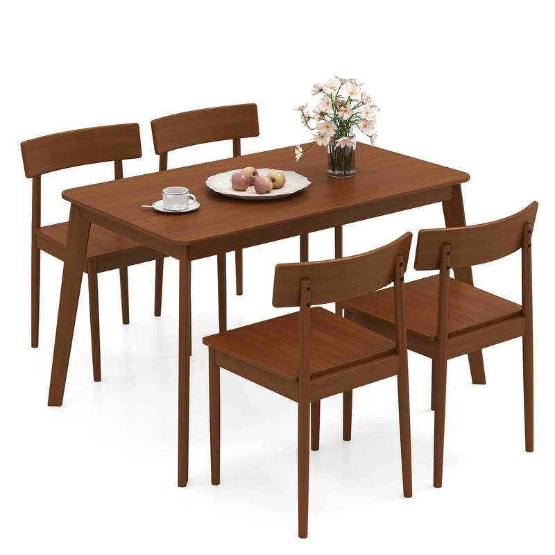 5 Piece Wood Dining Table Set with Rubber Wood Frame and 4 Chairs-Walnut by DirectDeals
