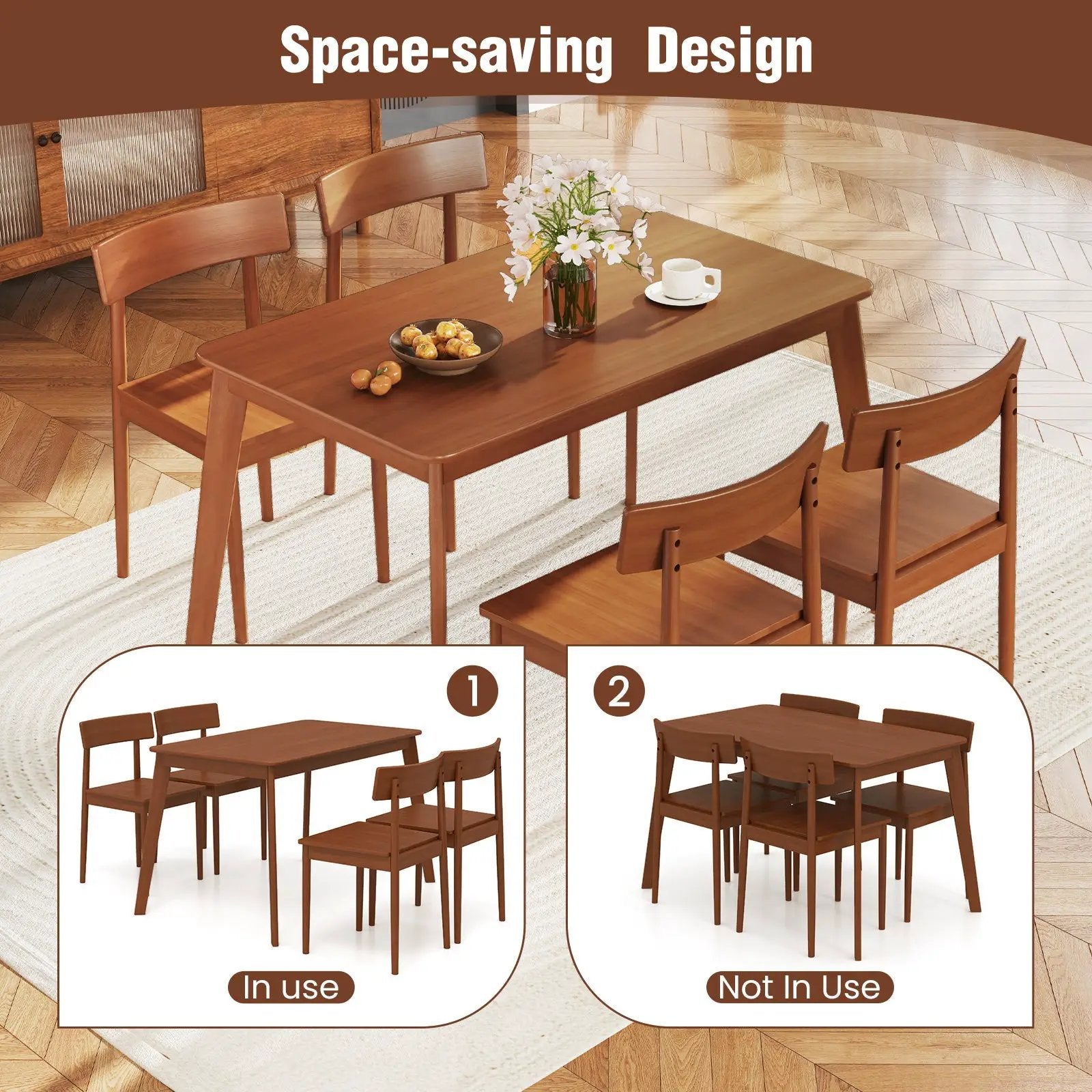5 Piece Wood Dining Table Set with Rubber Wood Frame and 4 Chairs-Walnut by DirectDeals