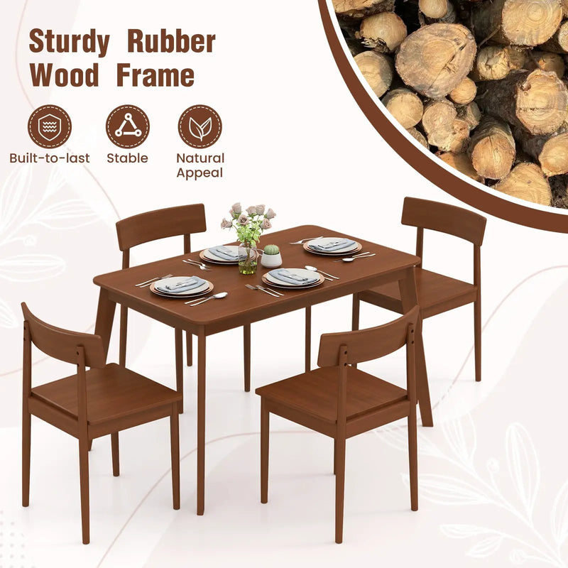 5 Piece Wood Dining Table Set with Rubber Wood Frame and 4 Chairs-Walnut by DirectDeals