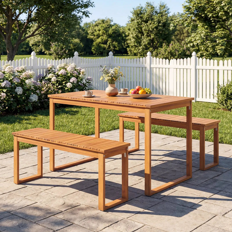 Outdoor Acacia Wood Dining Table with Slatted Tabletop for Garden by DirectDeals