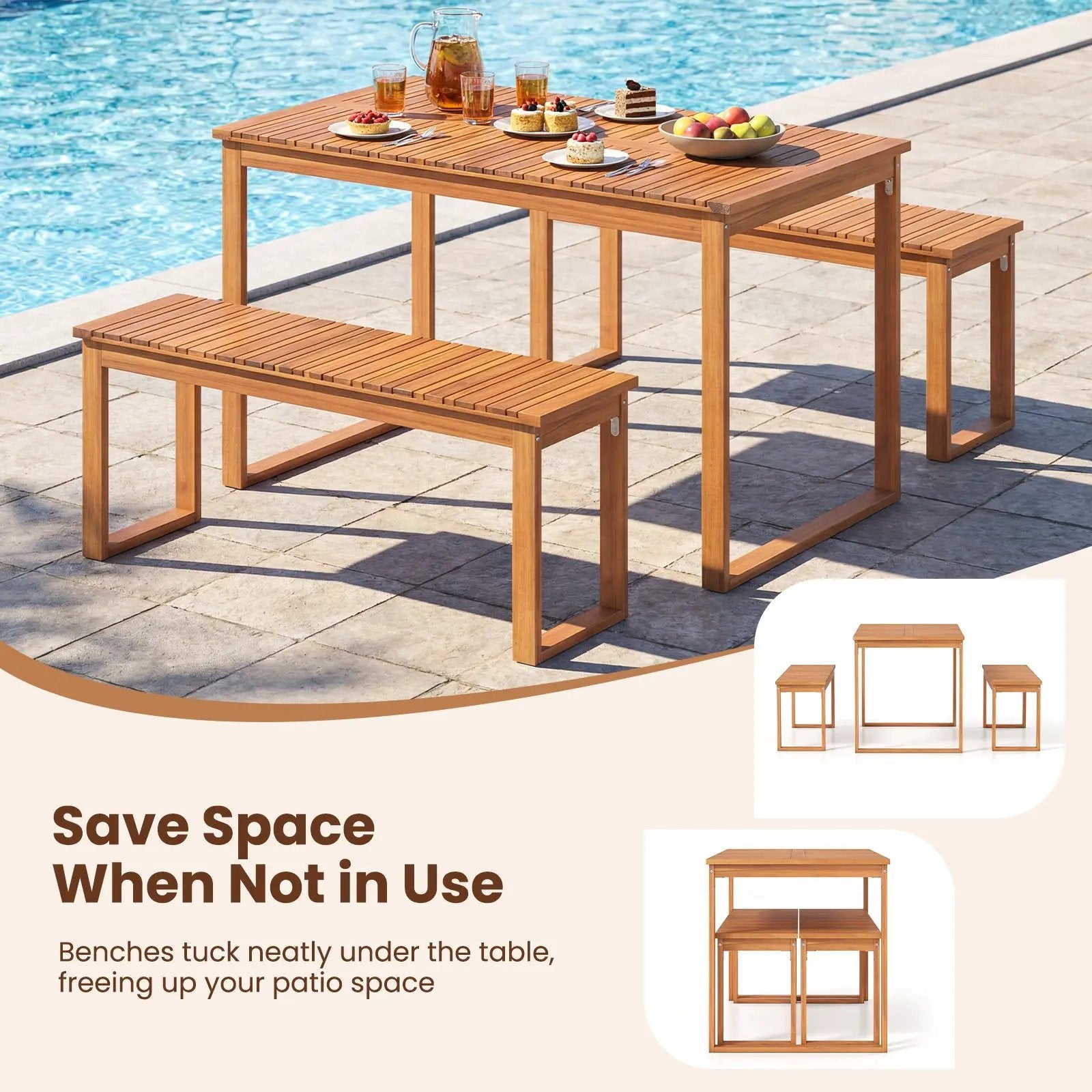 Outdoor Acacia Wood Dining Table with Slatted Tabletop for Garden by DirectDeals