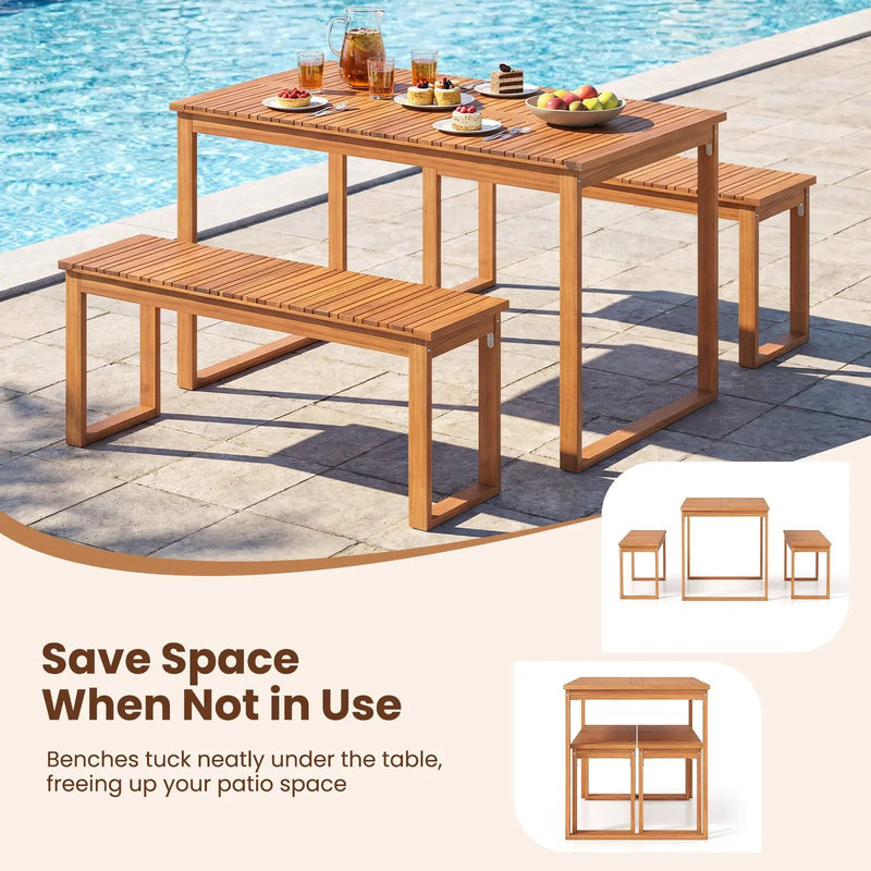 Outdoor Acacia Wood Dining Table with Slatted Tabletop for Garden by DirectDeals