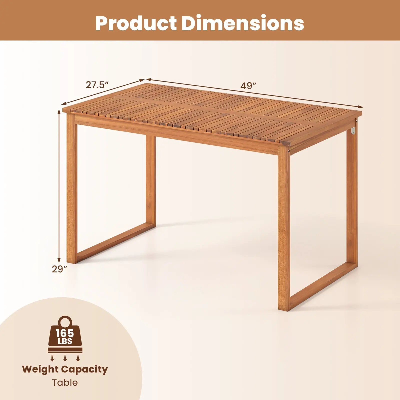 Outdoor Acacia Wood Dining Table with Slatted Tabletop for Garden by DirectDeals