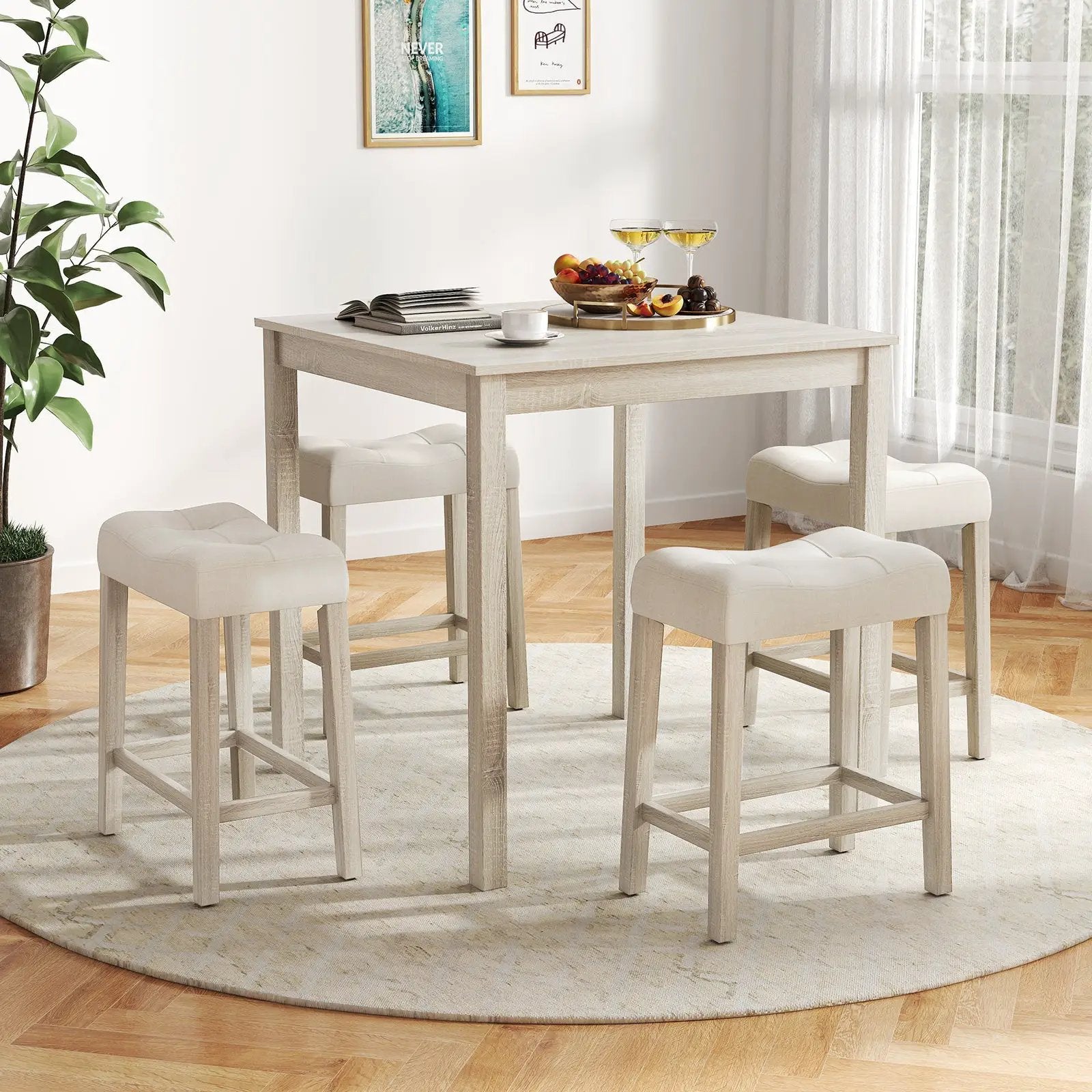 5 Pieces Bar Table Set with Square Table and 4 Padded Stools-Gray by DirectDeals