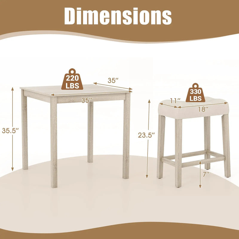 5 Pieces Bar Table Set with Square Table and 4 Padded Stools-Gray by DirectDeals