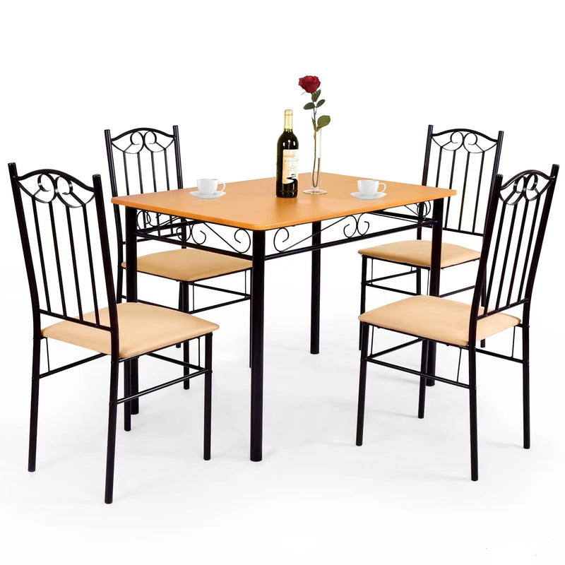 5 Pieces Dining Set Wooden Table and 4 Cushioned Chairs by DirectDeals