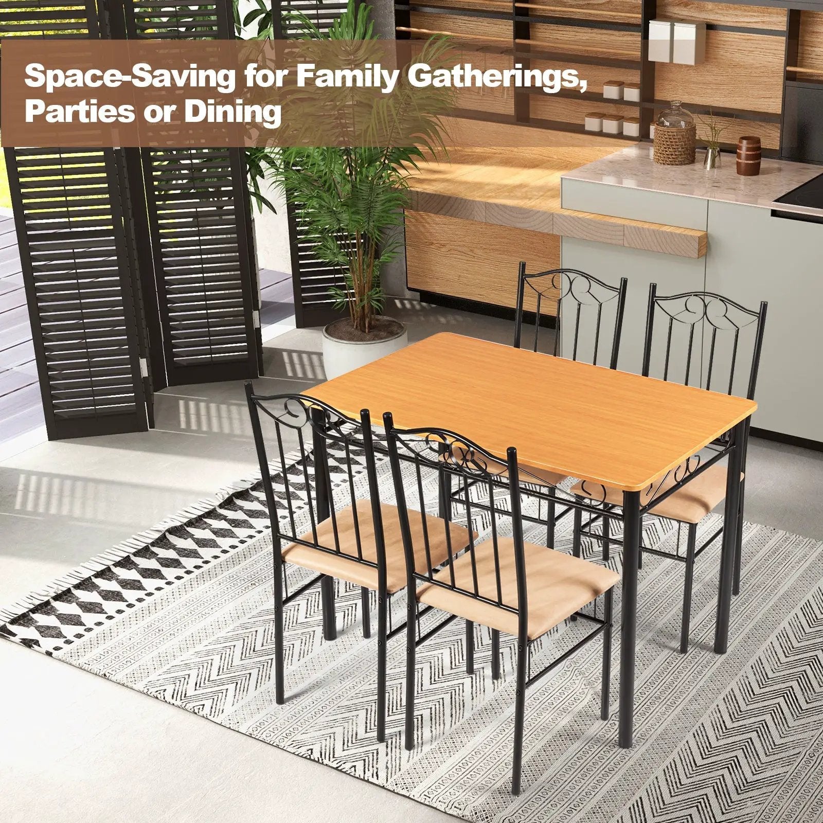 5 Pieces Dining Set Wooden Table and 4 Cushioned Chairs by DirectDeals