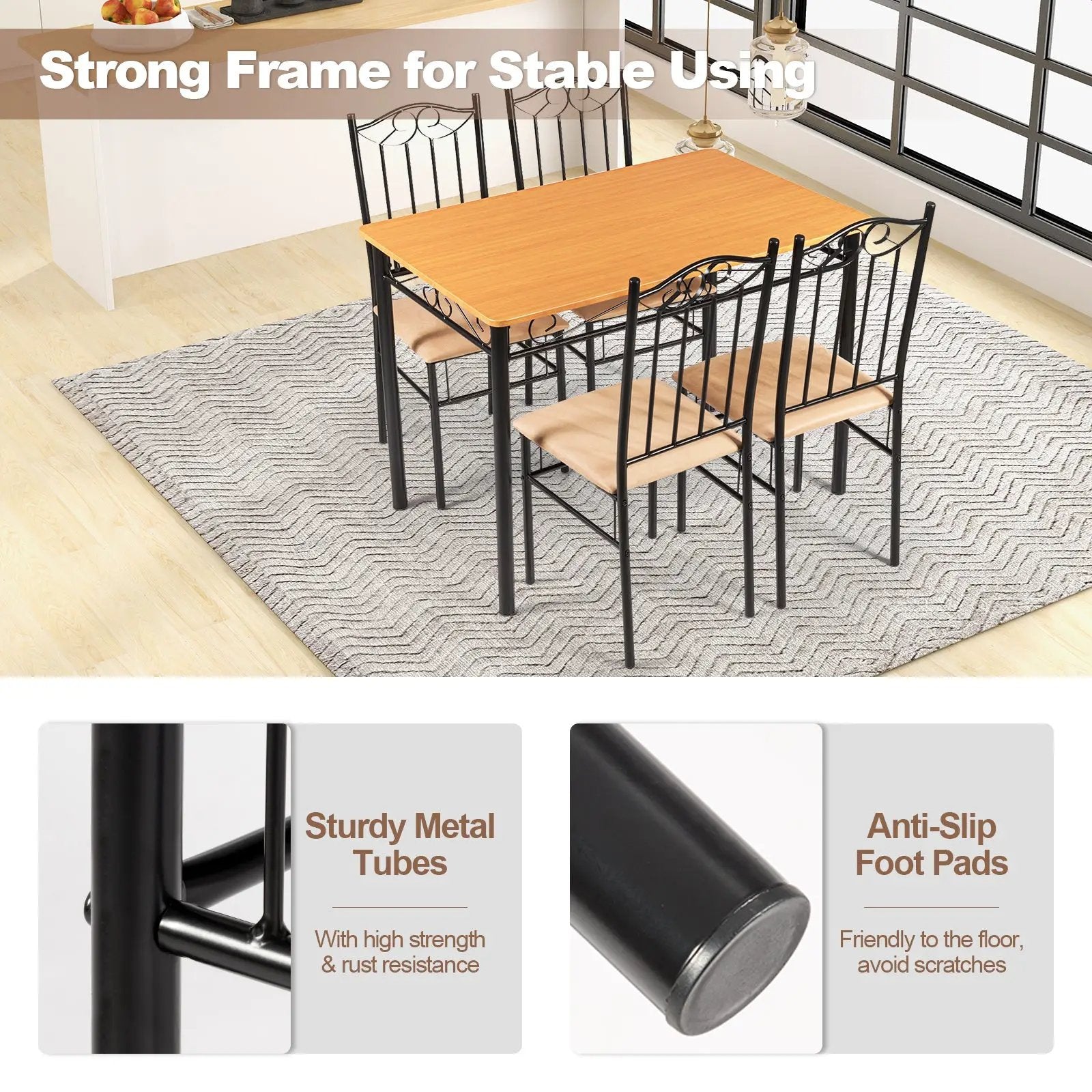 5 Pieces Dining Set Wooden Table and 4 Cushioned Chairs by DirectDeals