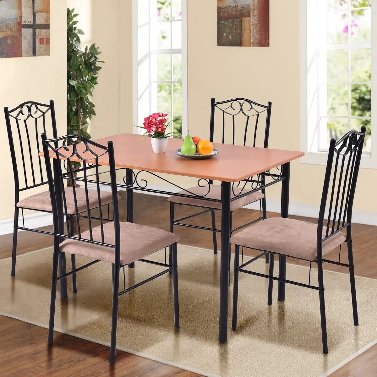 5 Pieces Dining Set Wooden Table and 4 Cushioned Chairs by DirectDeals