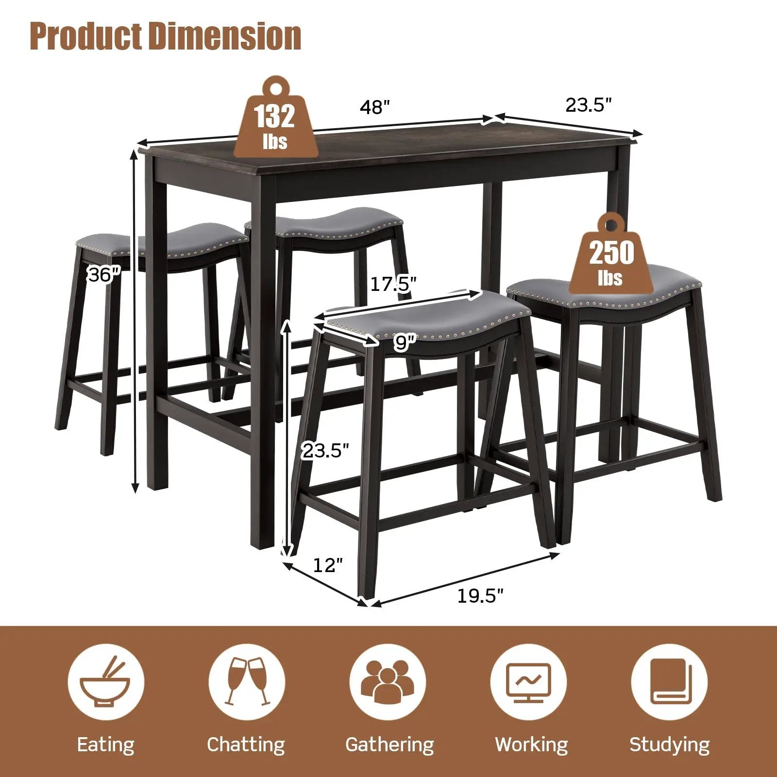 5-Piece Dining Set with 4 Upholstered Stools by DirectDeals