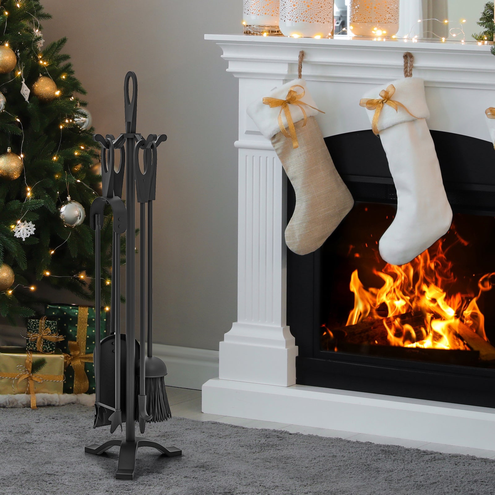 5 Pieces Fireplace Tool Set Fireplace Accessories with Poker by DirectDeals