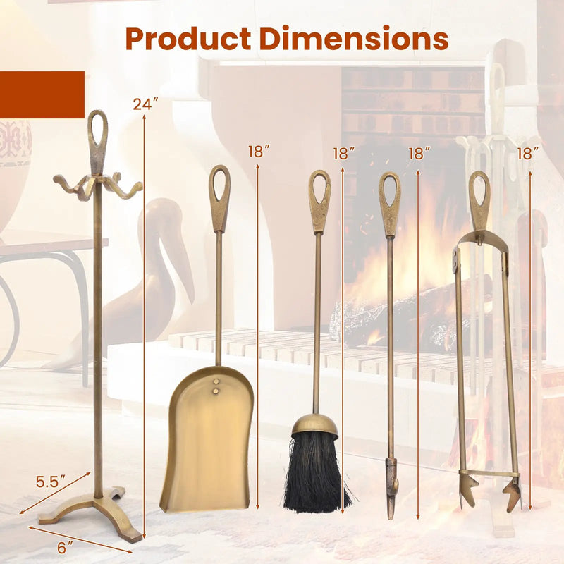 5 Pieces Fireplace Tool Set Fireplace Accessories with Poker by DirectDeals