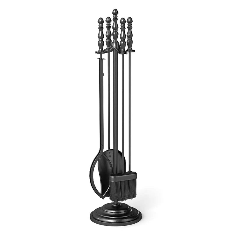 5-Pieces Fireplace Tool Set with Poker Tongs Brush Shovel and Round Stand by DirectDeals