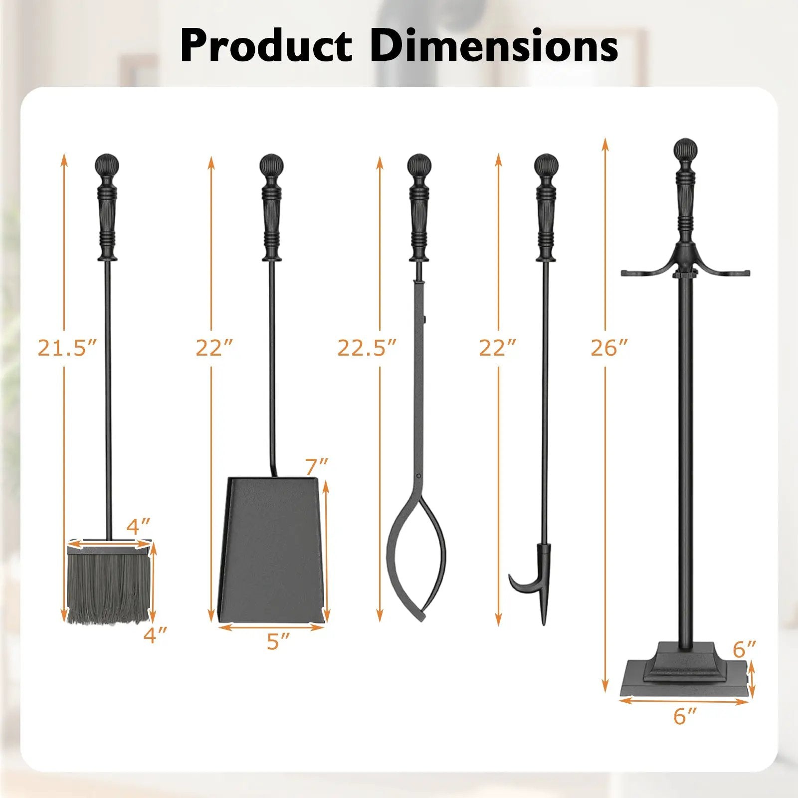5-Pieces Fireplace Tool Set Indoor Outdoor Fire Place Set Tools with Aluminum Handles by DirectDeals