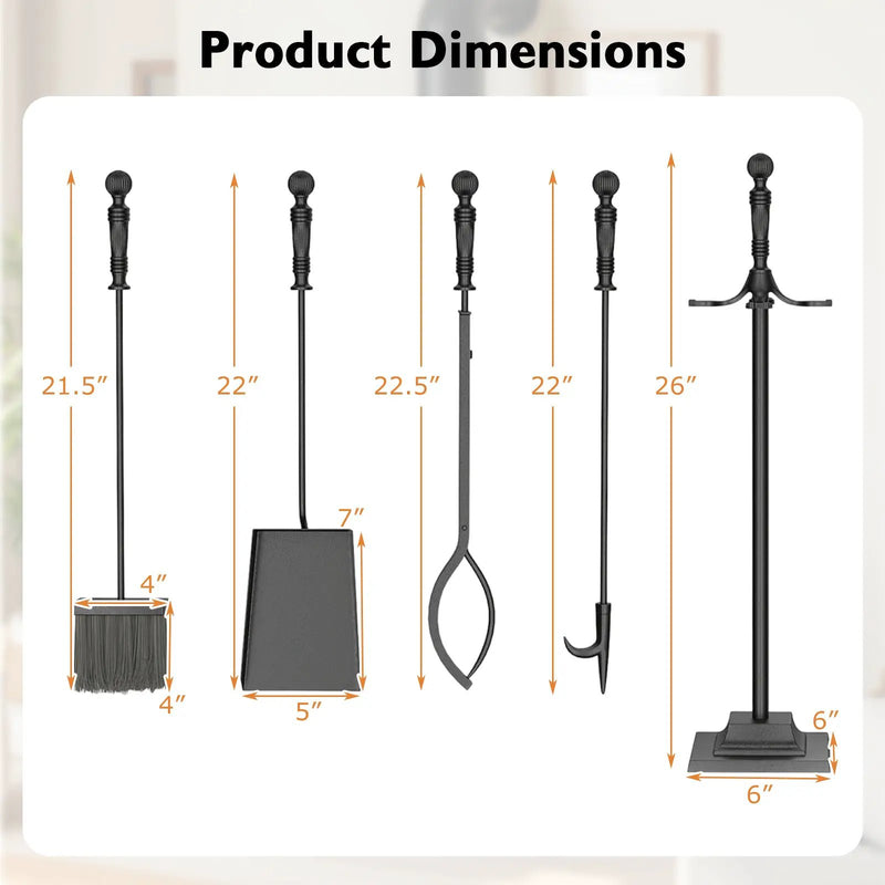 5-Pieces Fireplace Tool Set Indoor Outdoor Fire Place Set Tools with Aluminum Handles by DirectDeals