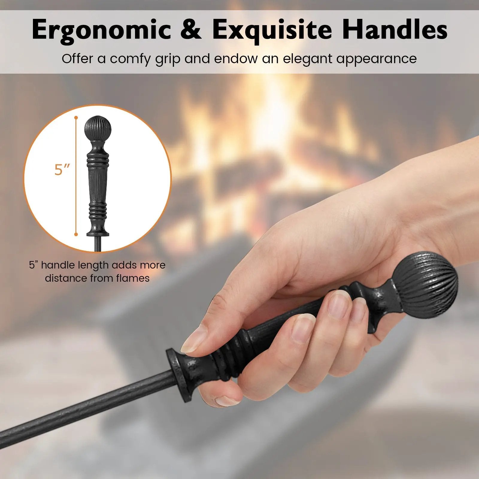 5-Pieces Fireplace Tool Set Indoor Outdoor Fire Place Set Tools with Aluminum Handles by DirectDeals