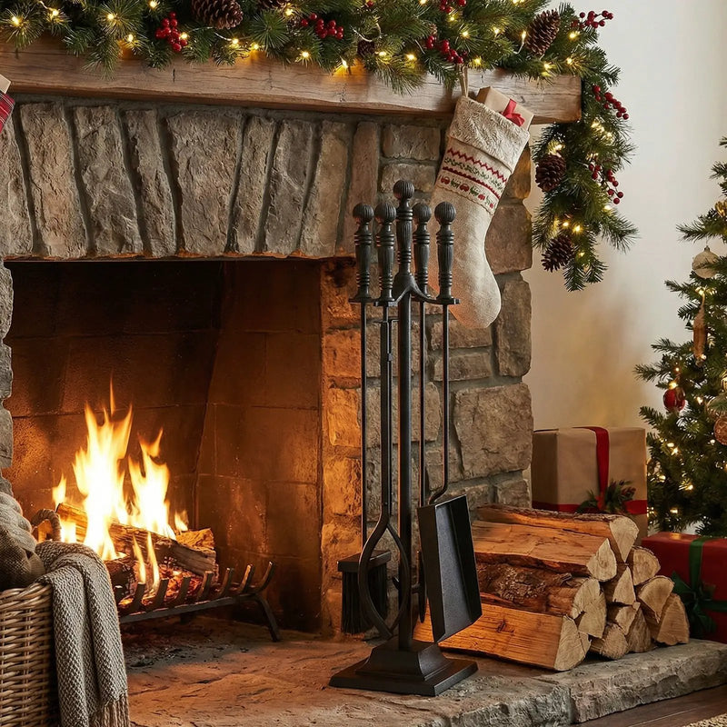 5-Pieces Fireplace Tool Set Indoor Outdoor Fire Place Set Tools with Aluminum Handles by DirectDeals