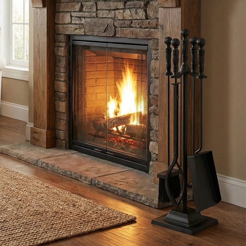 5-Pieces Fireplace Tool Set Indoor Outdoor Fire Place Set Tools with Aluminum Handles by DirectDeals