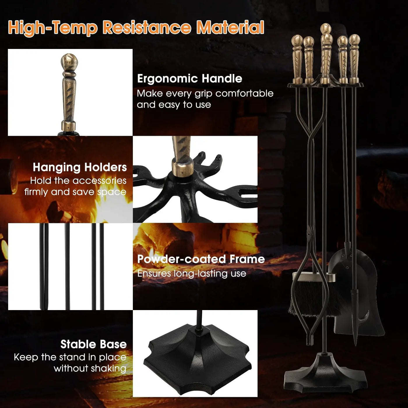 31 Inch 5 Pieces Hearth Fireplace Fire Tools Set by DirectDeals