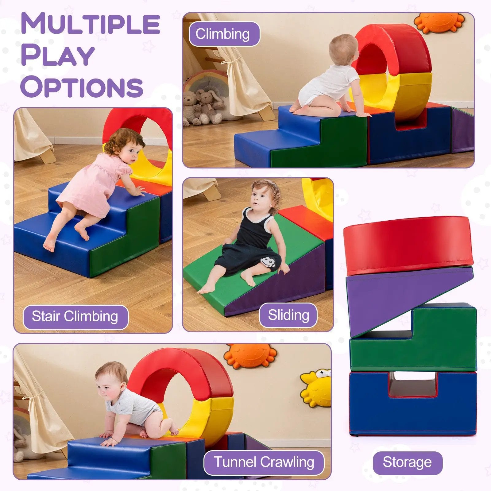 5 Pieces Kids Climbing Toys with PU Leather Cover-Multicolor by DirectDeals