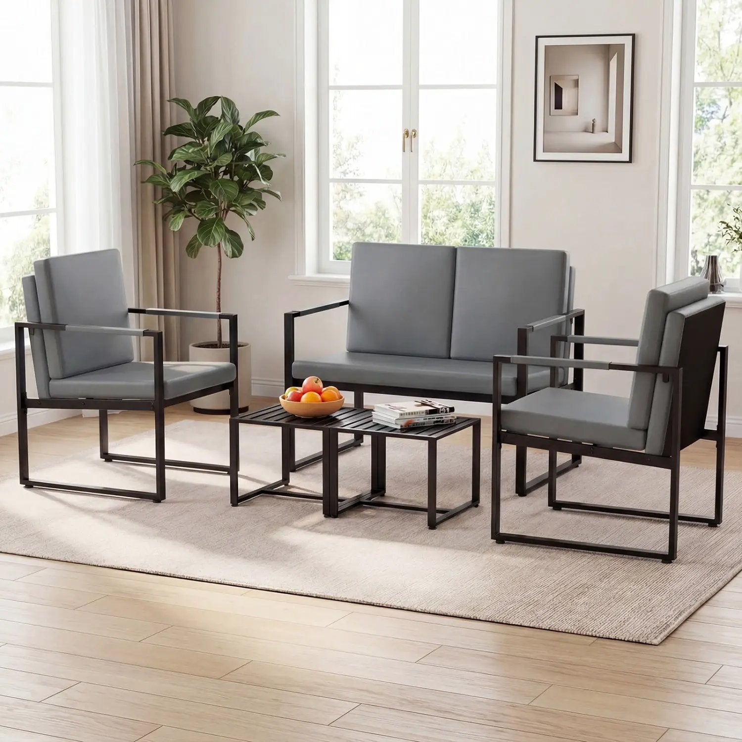 5 Pieces Living Room Set with 2 Accent Chairs and 2 Coffee Tables by DirectDeals