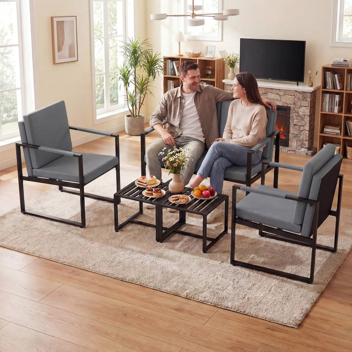 5 Pieces Living Room Set with 2 Accent Chairs and 2 Coffee Tables by DirectDeals