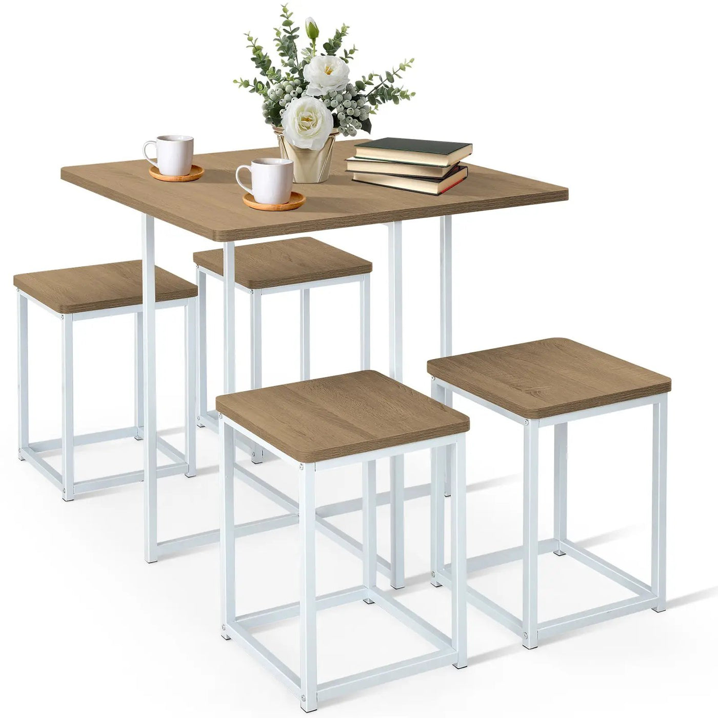 5 Pieces Metal Frame Dining Set with Compact Dining Table and 4 Stools by DirectDeals