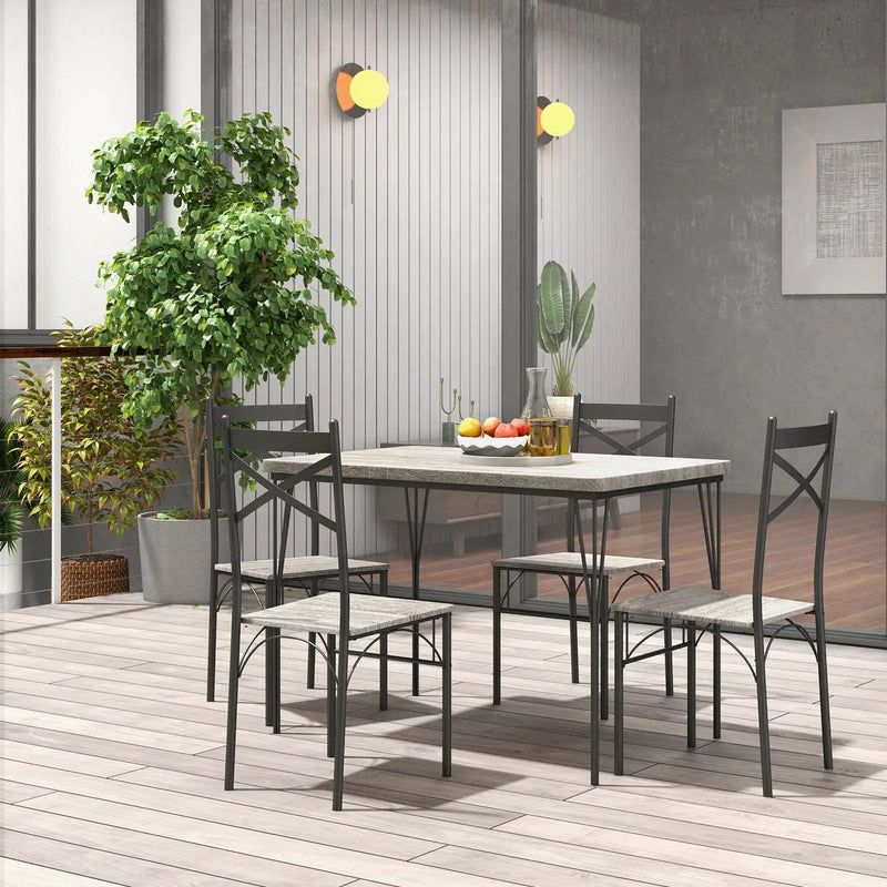 5 Pieces Dining Table Set with Metal Frame for Kitchen Dining Room-Gray by DirectDeals