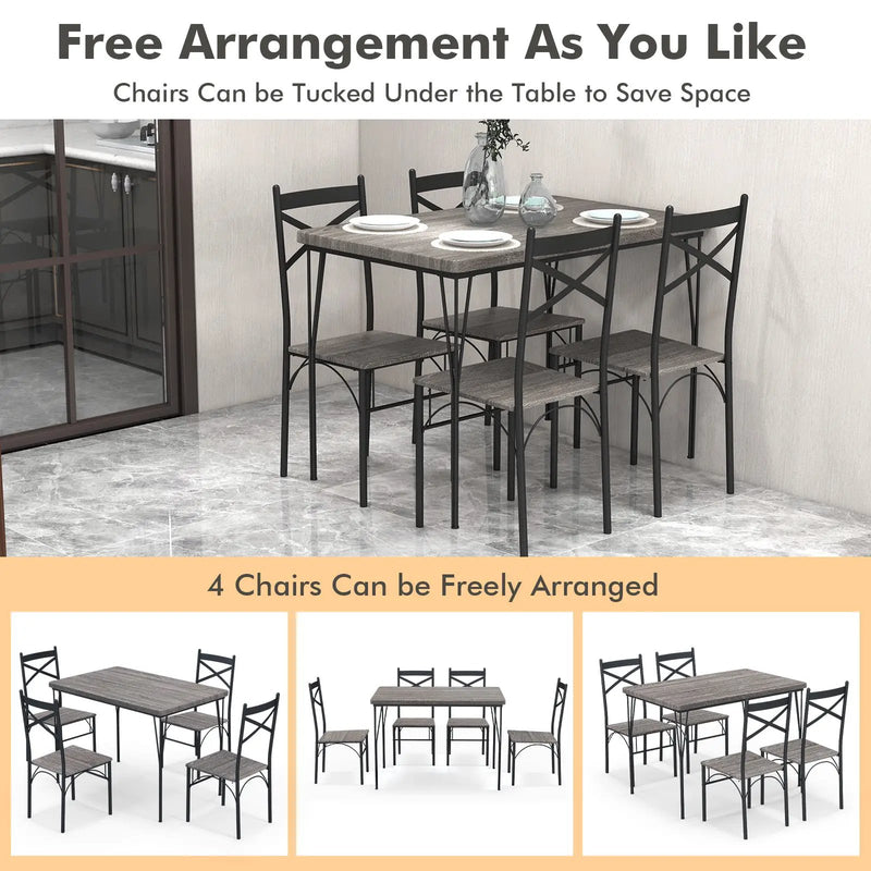 5 Pieces Dining Table Set with Metal Frame for Kitchen Dining Room-Gray by DirectDeals